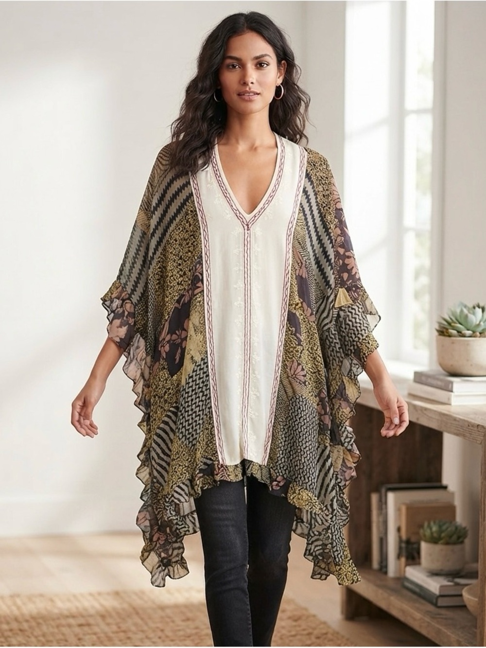 Young Threads Patchwork Flowy Poncho / Kimpton Top – Size Medium (Fits Large)